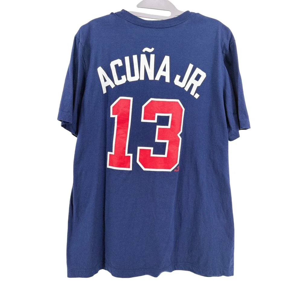Nike Atlanta Braves Acuna Jr 13 T-Shirt Medium Cotton Navy Blue MLB Sportswear